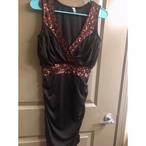 Chocolate brown party dress with sequins.